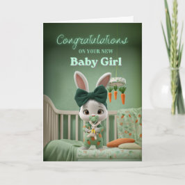 Tarjeta Cute Bunny Baby in Green Congrats on New Baby Girl