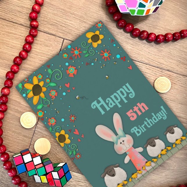 Tarjeta Cute Bunny Daisies Personalizable Age Birthday Car (Subido por el creador)