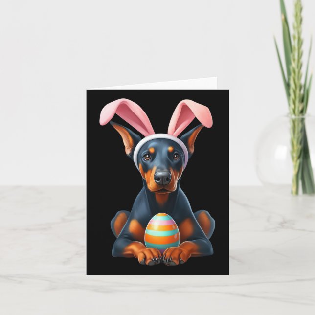 Tarjeta Cute Bunny Doberman Pinscher Dog Easter Hug Eggs E (Anverso)