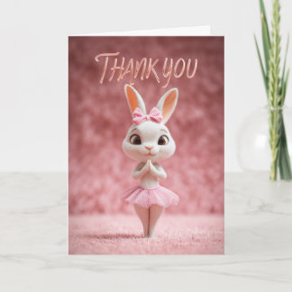Tarjeta Cute Bunny Girl in Pink Tutu Thank You