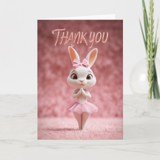 Tarjeta Cute Bunny Girl in Pink Tutu Thank You (Anverso)