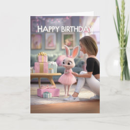 Tarjeta Cute Bunny in Pink Dress with Gifts Happy Birthday