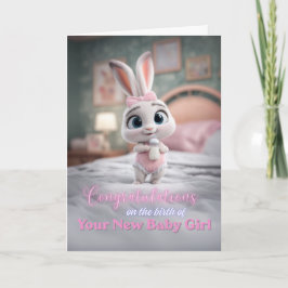 Tarjeta Cute Bunny in Pink New Baby Girl Congratulations