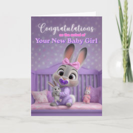Tarjeta Cute Bunny in Purple New Baby Girl Congratulations