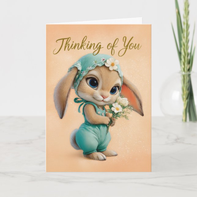 Tarjeta Cute Bunny in Teal Romper & Bonnet Encouragement (Anverso)