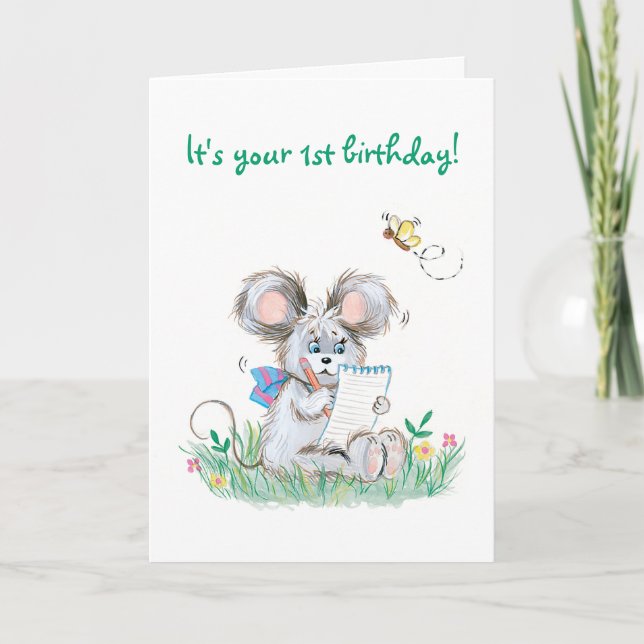 Tarjeta Cute Bunny Kids First Birday Card (Anverso)