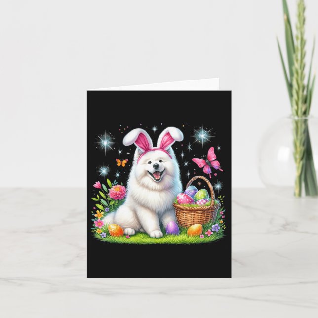 Tarjeta Cute Bunny Samoyed Dog Easter Eggets Basket Easter (Anverso)