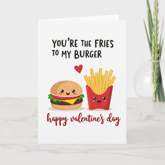 Tarjeta Cute Burger Fries Valentine Card (Anverso)