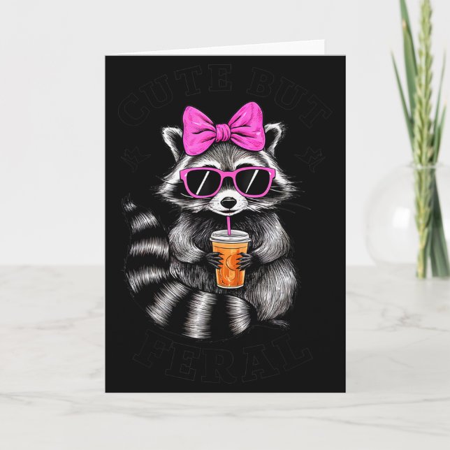 Tarjeta Cute But Feral Funny Colorful Racoon With Sungles  (Anverso)