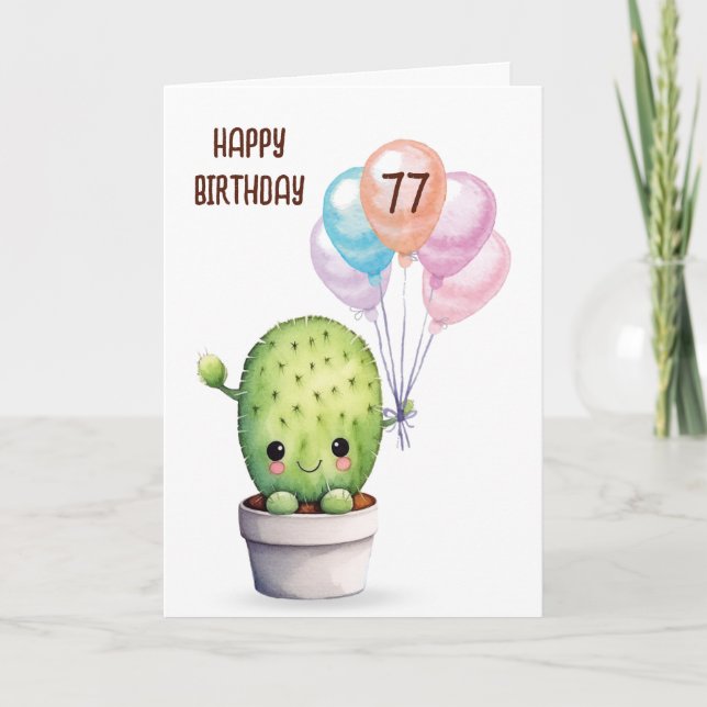 Tarjeta Cute Cactus Por 77 Años (Anverso)