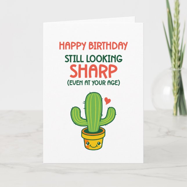 Tarjeta Cute Cactus Pun con aspecto agudo cumpleaños diver (Anverso)
