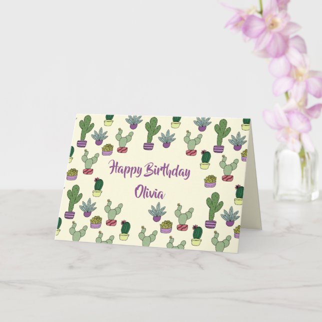 Tarjeta Cute Cactus Suculentas Plantas Potadas Feliz Cumpl (Orquídea)