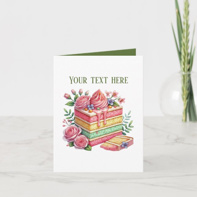 Tarjeta Cute cake slice customizable bakery vendors (Anverso)