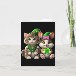 Tarjeta Cute camiseta de gato y conejo del día de San Patr