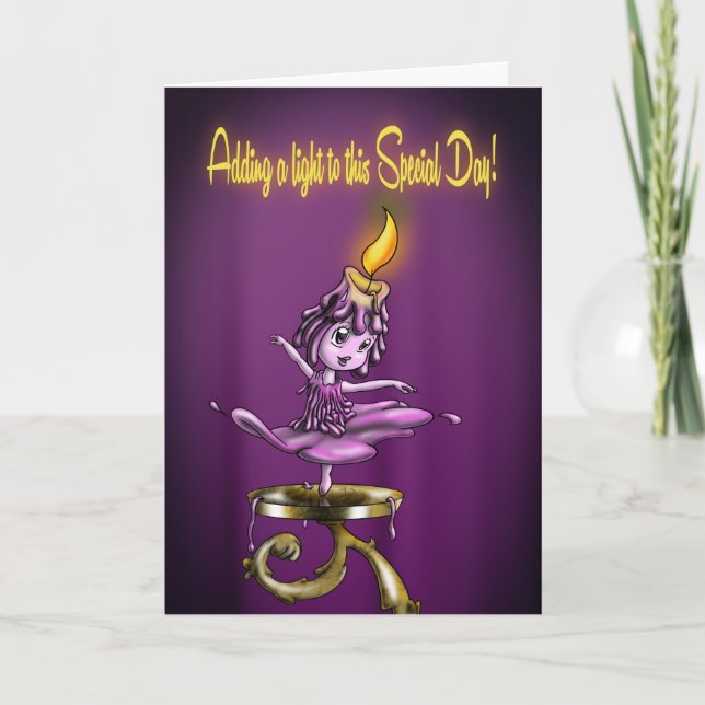 Tarjeta Cute Candle Purple Birday (Anverso)