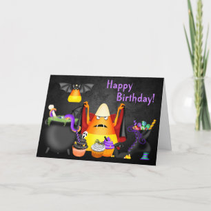 Tarjeta Cute Candy Corn Spooky trata Halloween Cumpleaños