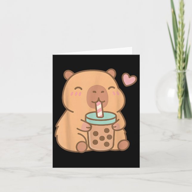 Tarjeta Cute Capybara Kawaii Anime Bebe Burbble Tea Lov (Anverso)