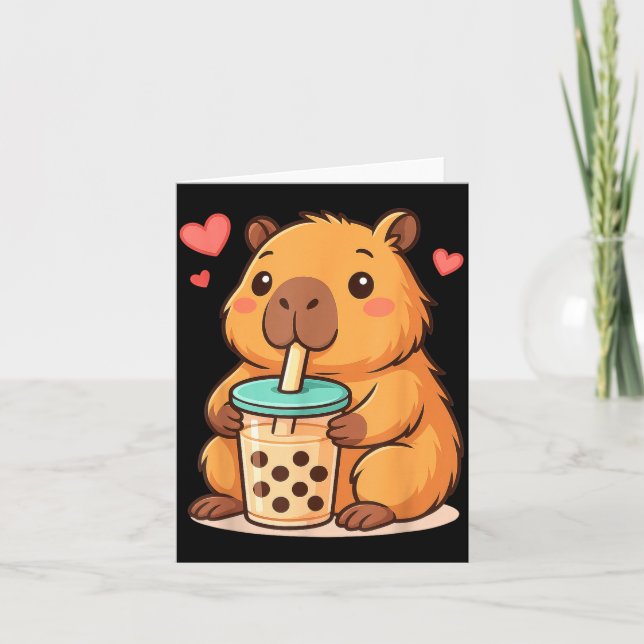 Tarjeta Cute Capybara Kawaii Anime Drinking Bubble Tea Lov (Anverso)