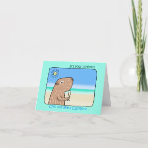 Tarjeta Cute Capybara relajándose en la playa feliz cumple