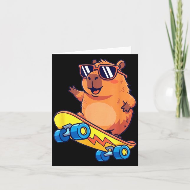 Tarjeta Cute Capybara Skateboarding Chill Animal Lover Art (Anverso)