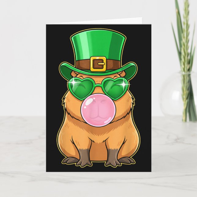 Tarjeta Cute Capybara St Patricks Day Capybara Bubble Gum  (Anverso)