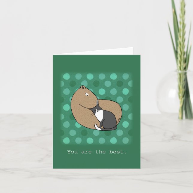 Tarjeta Cute Capybara y tuxedo cat eres el mejor (Anverso)