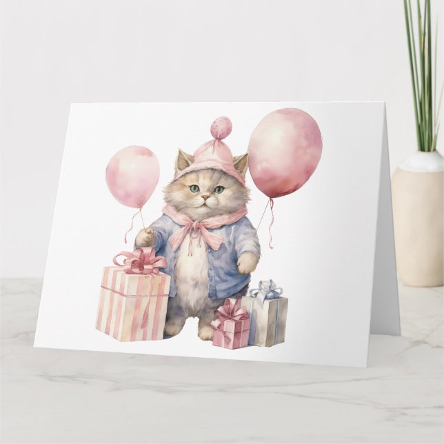 Tarjeta Cute Cat Birday Card (Anverso)