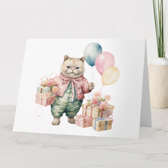 Tarjeta Cute Cat Birday Card (Anverso)
