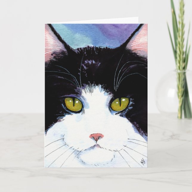 Tarjeta Cute Cat blanco negro Cumpleaños o cualquier tarje (Anverso)