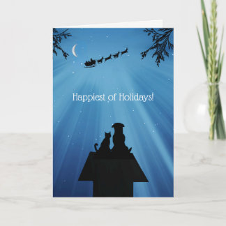 Tarjeta Cute Cat Dog Happy Holidays Navidades