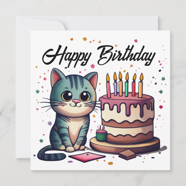 Tarjeta Cute Cat Happy Birday (Anverso)