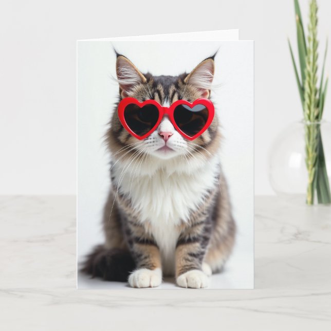 Tarjeta Cute Cat Heart Sunglasses Card (Anverso)