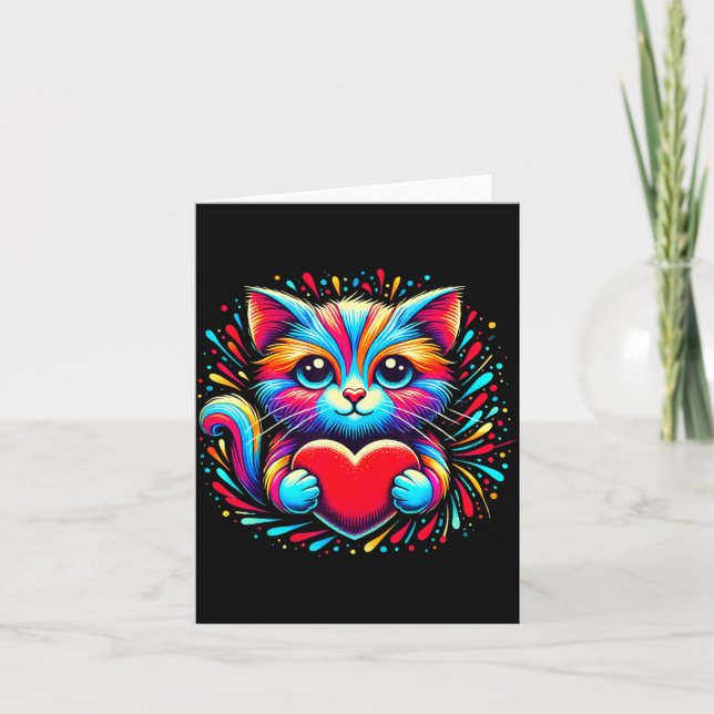 Tarjeta Cute Cat Hugging Valentine Heart Kitty Love Cat Ki (Anverso)
