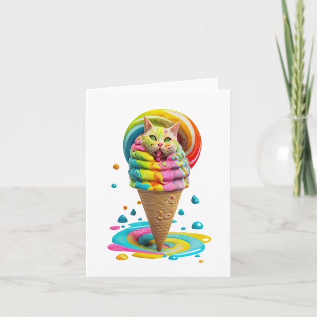 Tarjeta Cute Cat Ice Cream Cone colorido (Anverso)