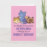 Tarjeta Cute Cat Lover Purrfect Birthday Funny<br><div class="desc">En nombre de toda la población de gatos,  deseándole un cumpleaños perfecto. Graciosas,  humorísticas y a veces sarcásticas tarjetas de cumpleaños para tu familia y amigos. Obtén esta tarjeta para tu persona especial. Visita nuestra tienda para más tarjetas de cumpleaños geniales.</div>