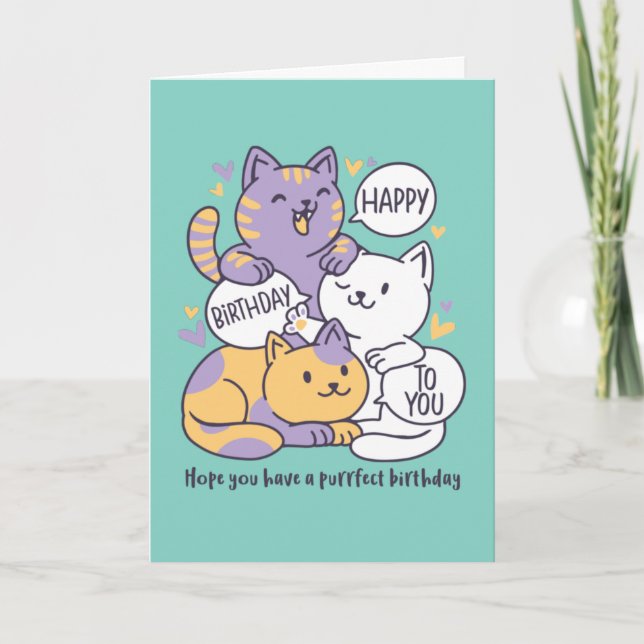 Tarjeta Cute Cat Lover Purrfect Happy Birday (Anverso)