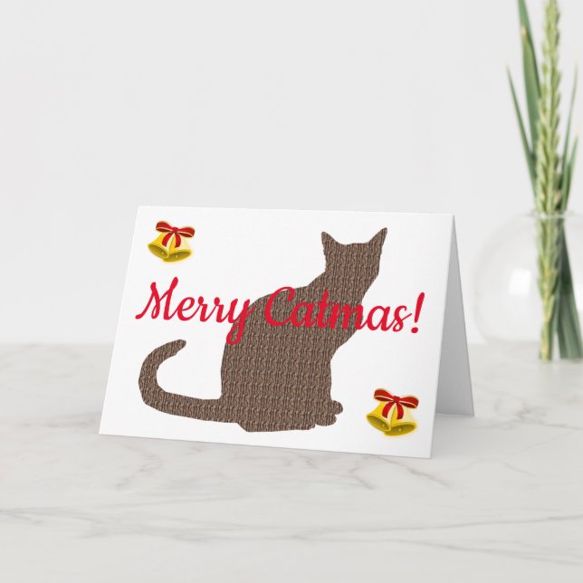 Tarjeta Cute Cat Silhouette Merry Catmas Navidades Card (Anverso)