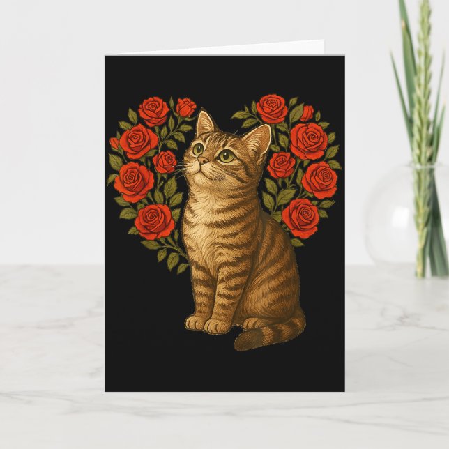 Tarjeta Cute Cat Valentines Floral Heart divertidos amante (Anverso)