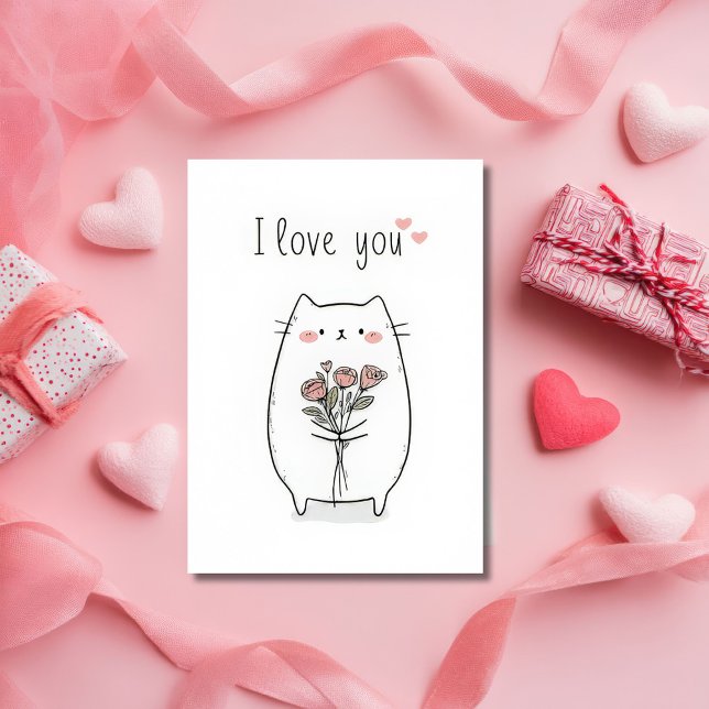 Tarjeta Cute Cat with Roses Valentine`s Day Card  (Subido por el creador)