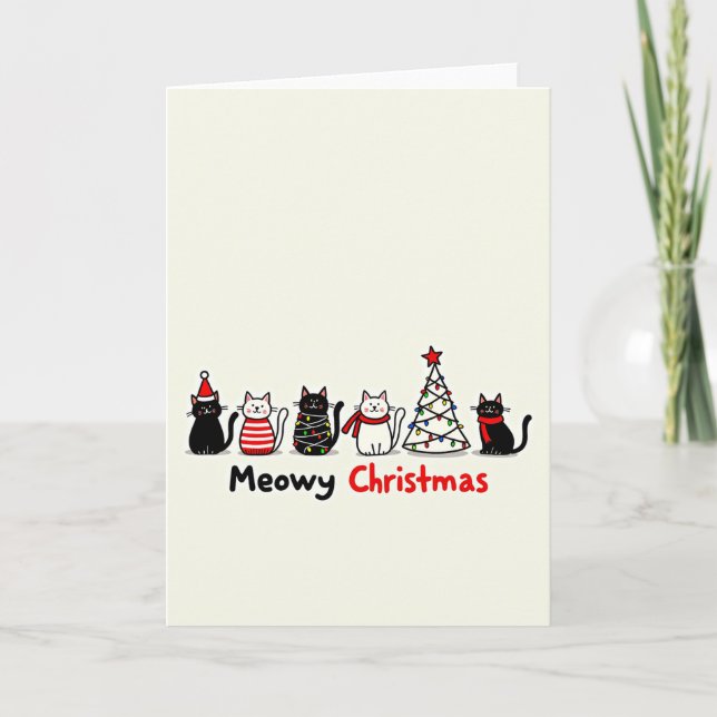 Tarjeta Cute Cats Meowy Christmas Card (Anverso)