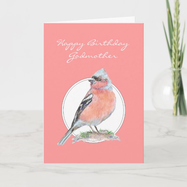 Tarjeta Cute Chaffinch, feliz cumpleaños padrino (Anverso)