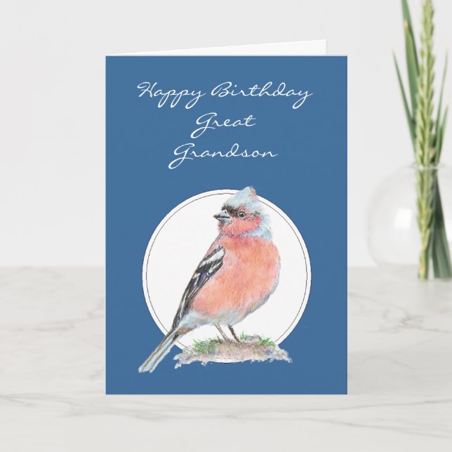 Tarjeta Cute Chaffinch, Gran Abuelo de Cumpleaños (Anverso)