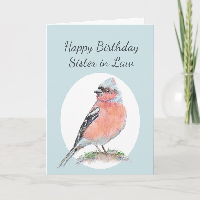 Tarjeta Cute Chaffinch Watercolor Hermana de cumpleaños (Anverso)