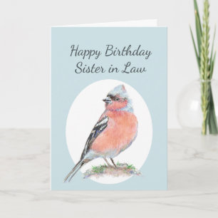 Tarjeta Cute Chaffinch Watercolor Hermana de cumpleaños