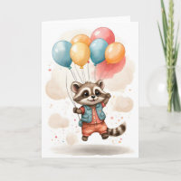 Cute Chaqueta de Mapache de Acuarela Globos en Bla