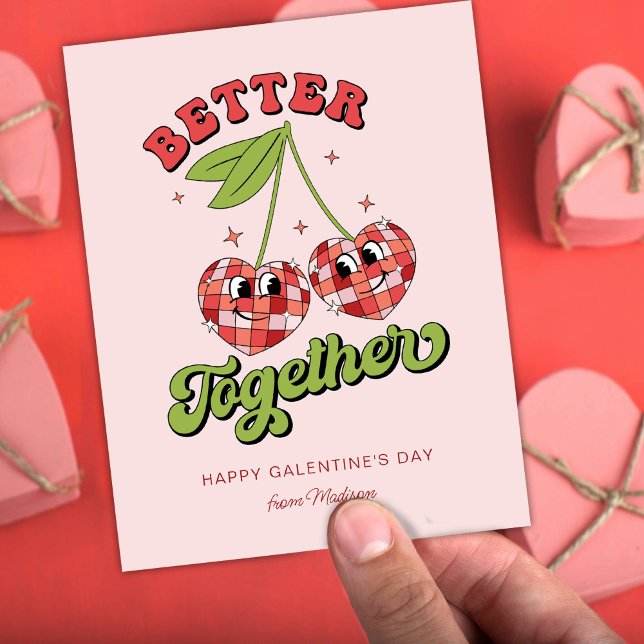 Tarjeta Cute Cherry Hearts Friends Better Together (Subido por el creador)