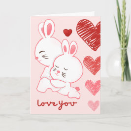 Tarjeta Cute Chibi Conejo Pareja Crítica Corazón San Valen