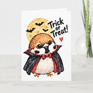 Tarjeta Cute Chibi Gorrión Drácula Pájaro Halloween