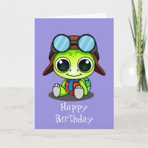 Tarjeta Cute Chibi Personalizado Turtle Feliz Cumpleaños