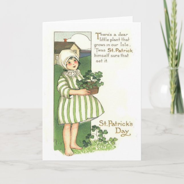Tarjeta Cute Chica Shamrock Pot (Anverso)